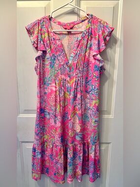 Lilly Pulitzer Golda Dress Pink Isle Shell Me Something Good Flutter Sleeve